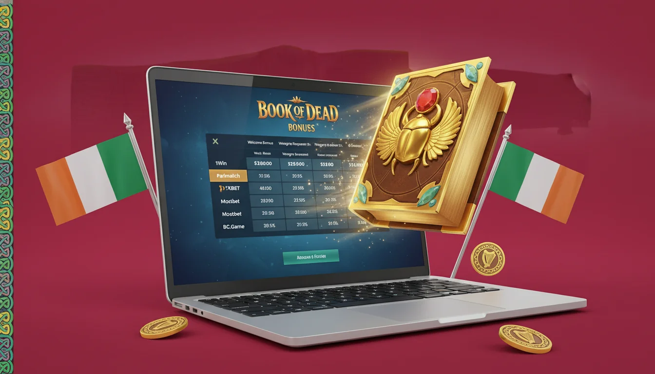 Promo code entry field at deposit with welcome match calculation visible alongside Book Of Dead game tile