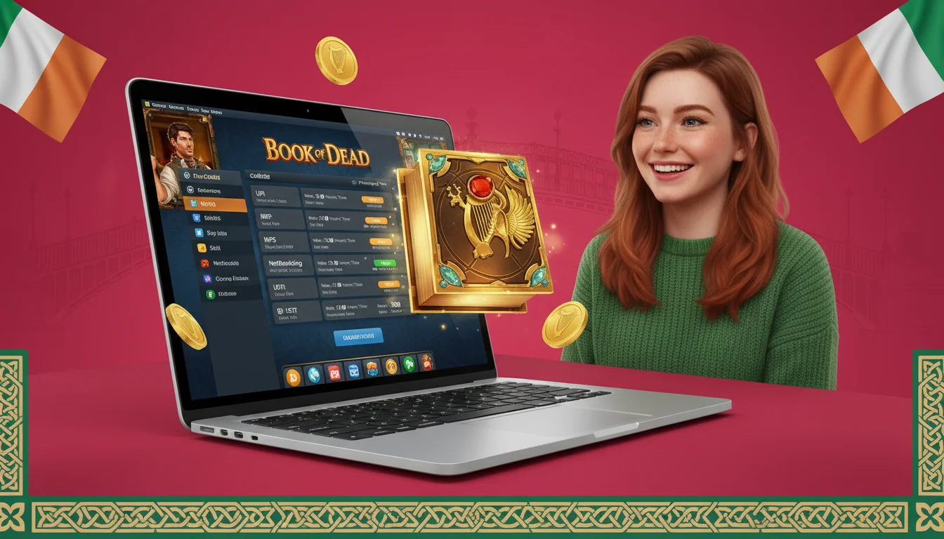 Cashier screen at an Irish-facing Book Of Dead casino showing payment method tiles with limits and processing times